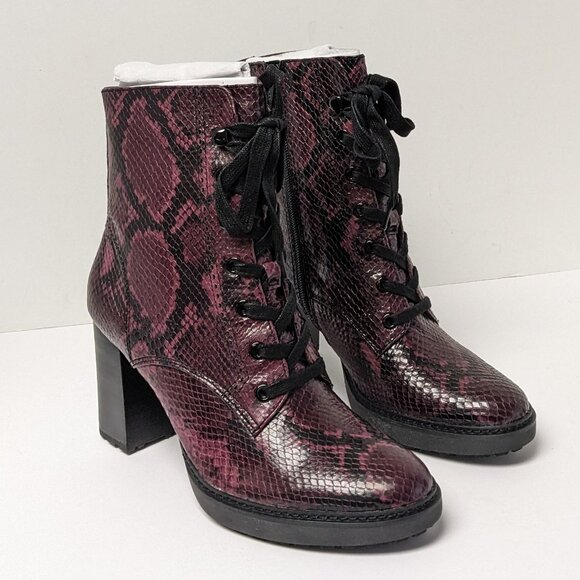 Naturalizer Callie Lace-Up Heeled Boots, Burgundy Snake, Women's 8 M - Picture 1 of 7
